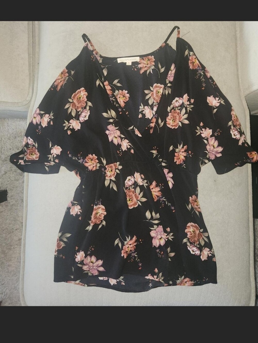 Floral Cold-Shoulder Romper - Black with Pink Floral